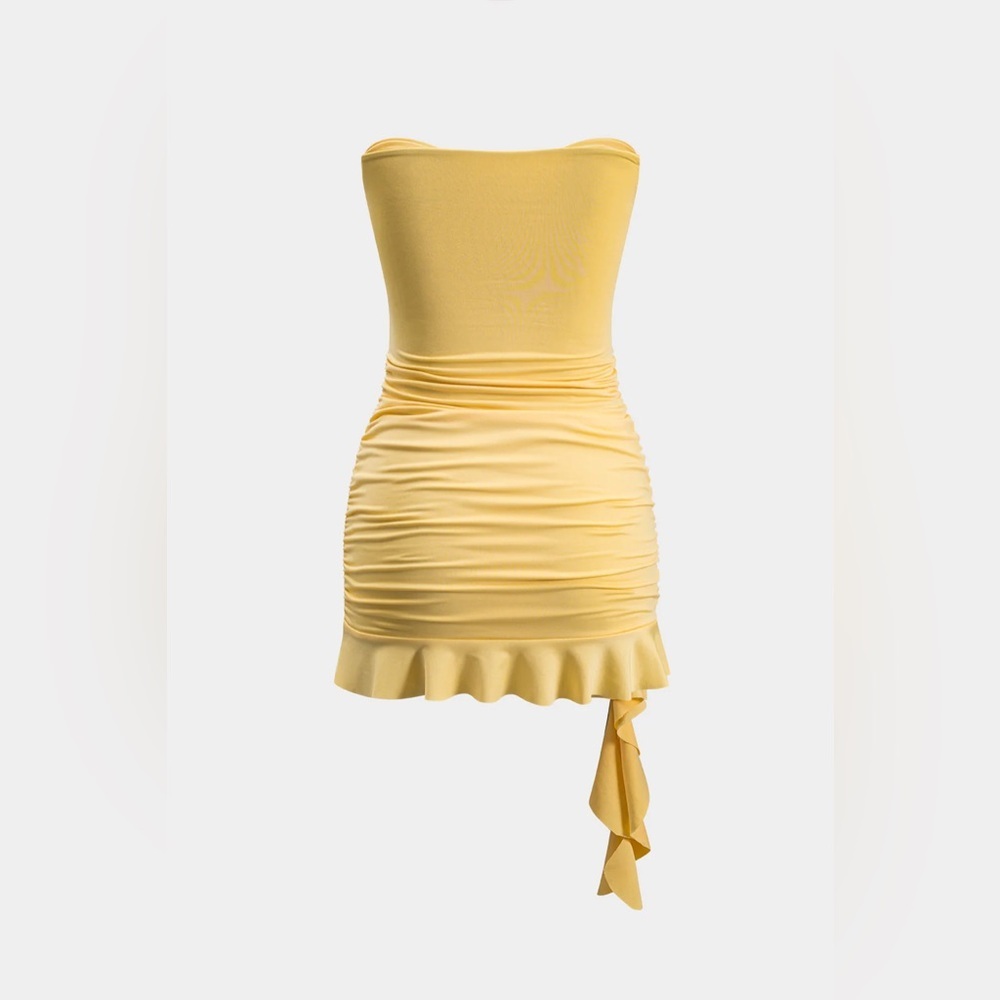 Elegant Yellow Ruched Dress size XS/S more like XS MC7-11 - Picture 2 of 7
